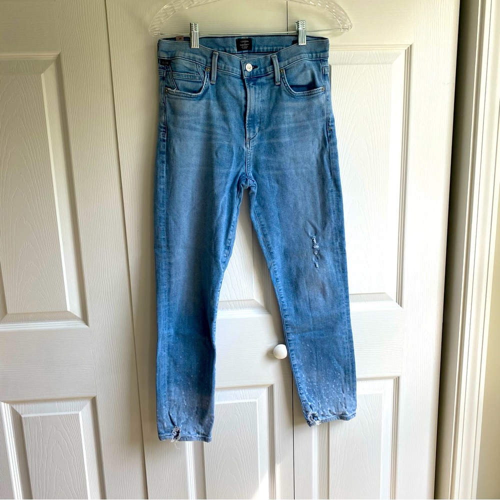 Citizens of Humanity Rocket Crop High Rise Skinny Distressed Light Wash Size 28